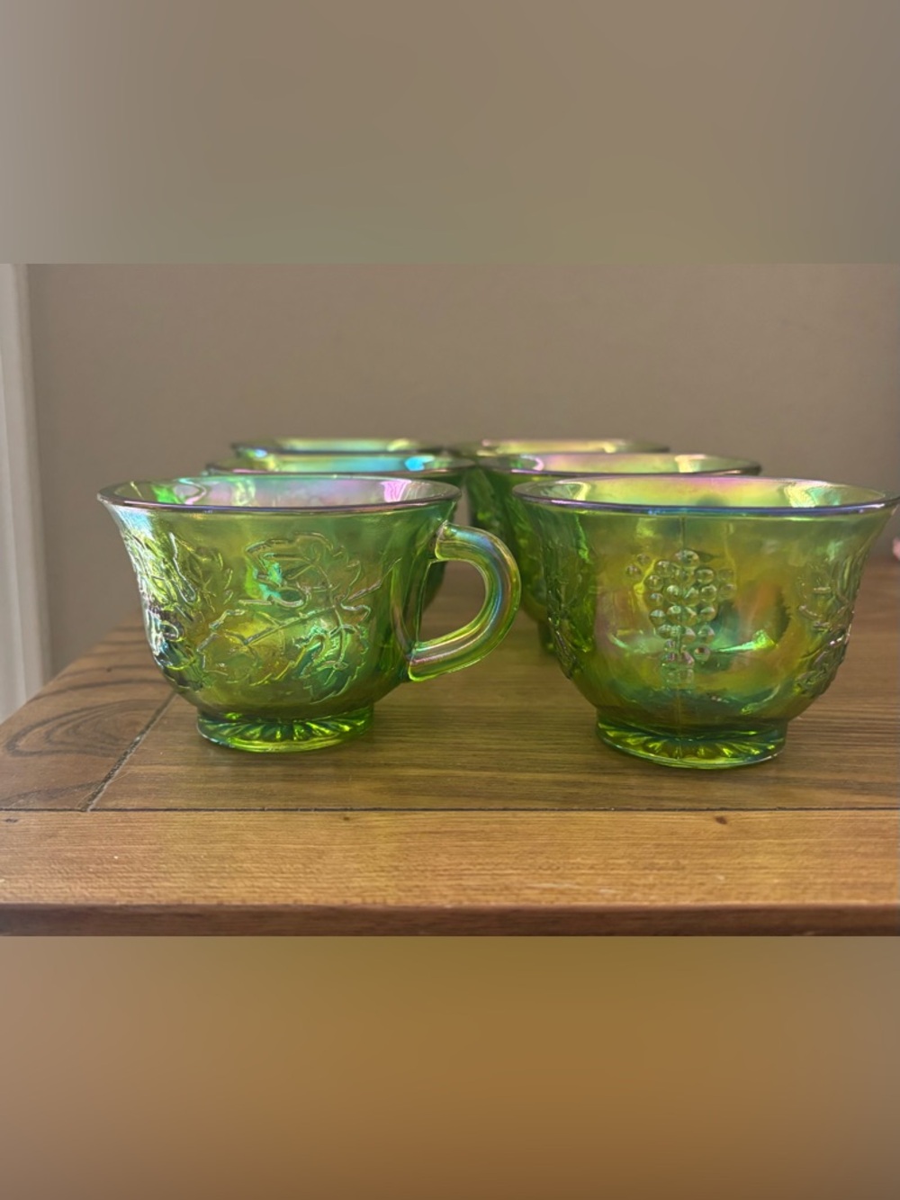 Vintage Indiana Carnival Glass Punch Cups LOT of 6 Grapevine Iridescent